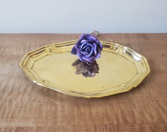 Vintage Oval Brass Tray India Scalloped Edge (9" x 7")