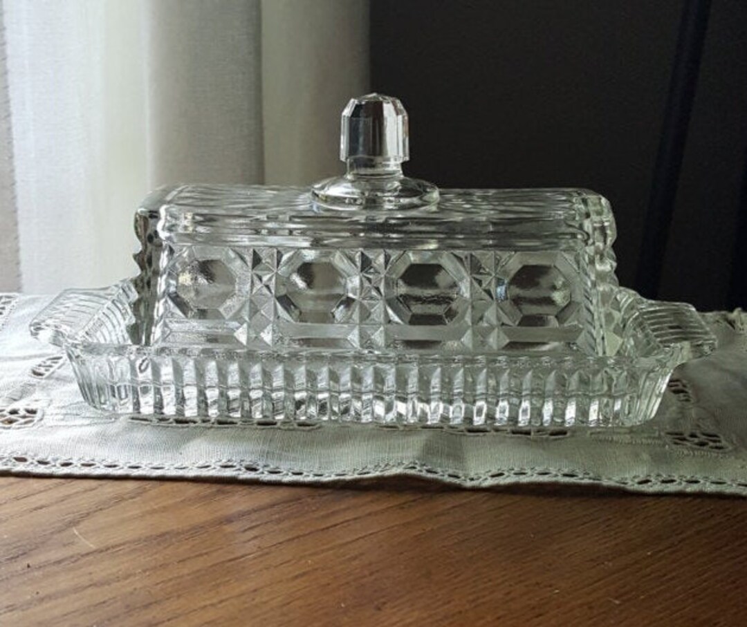 Vintage Glass Butter Dish With Lid Windsor Federal Glass Etsy