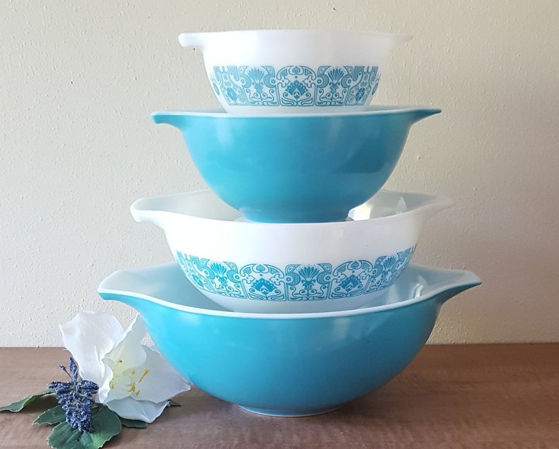 Vintage Pyrex Horizon Blue Cinderella Mixing Bowls Set of 4 Etsy