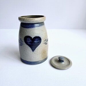 Vintage Rowe Stoneware Canister Salt Glaze Pottery Cobalt Heart