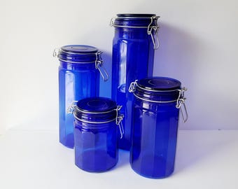 Blue glass spice jars discount