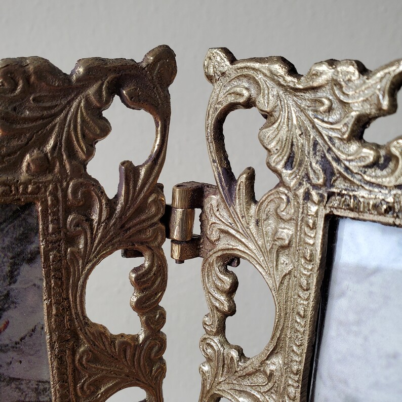 Vintage Bifold Double Hinged Gold Metal Picture Frame 3.5x5 Etsy