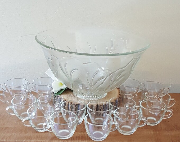 Vintage Punch Bowl Glass Wedding Punch Bowl Set for 18 Etsy