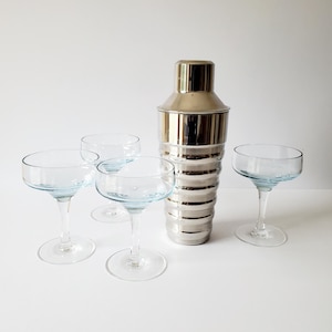 vintage cocktail shaker set with 4 martini glasses