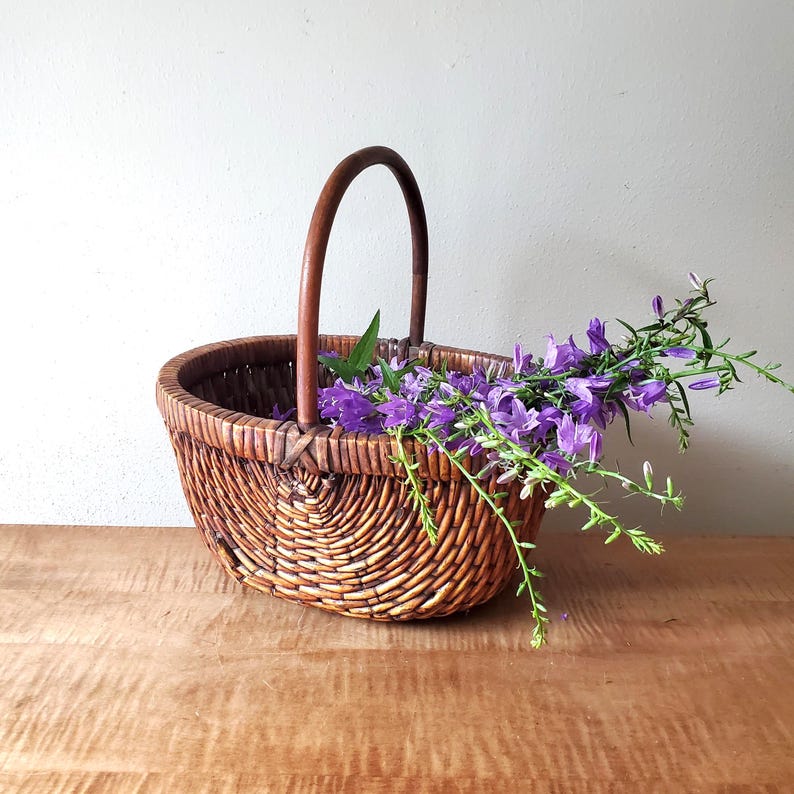 12" handwoven rice willow basket handled gathering basket