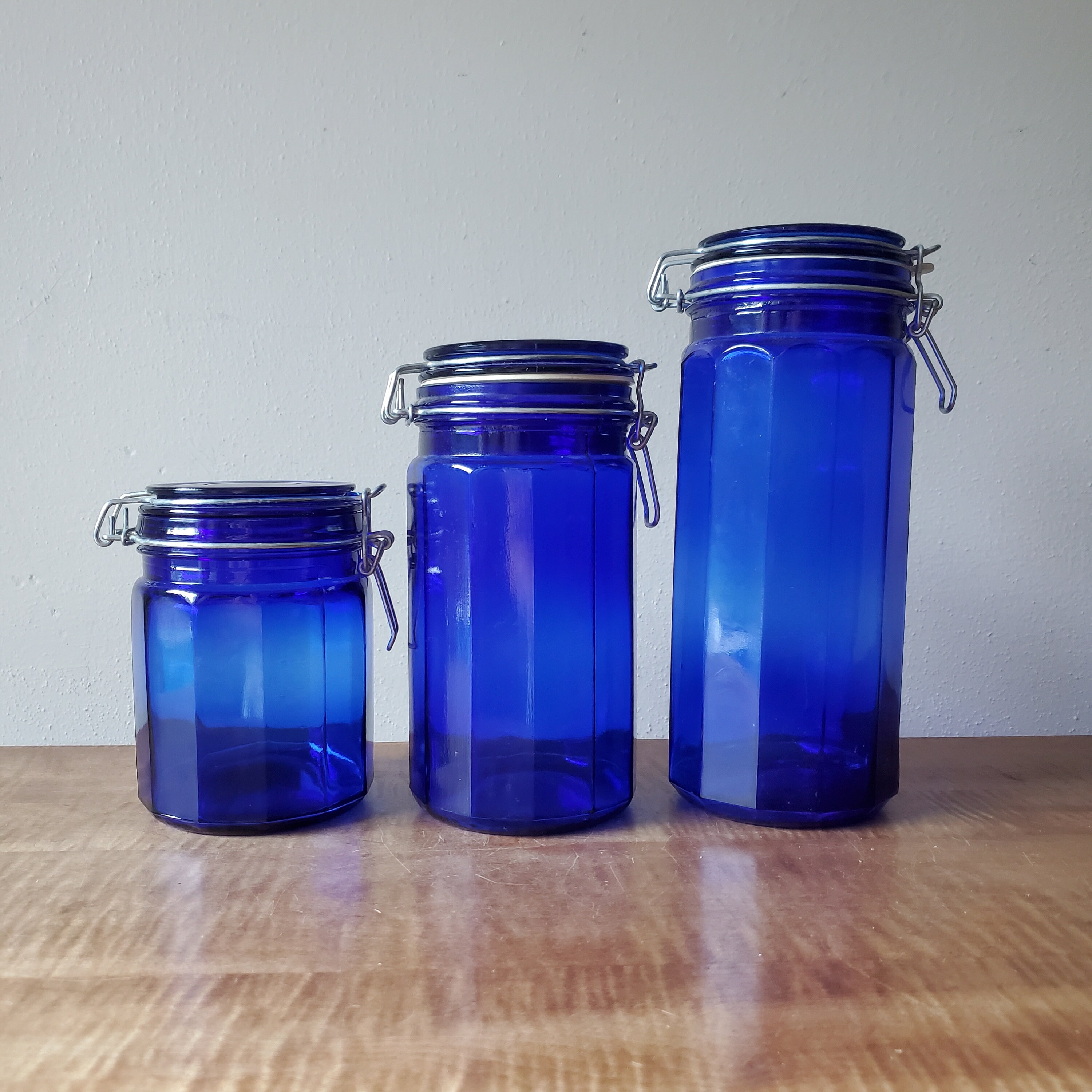 Vintage Cobalt Blue Glass Canisters Set of 3 Blue Canister /jars With ...