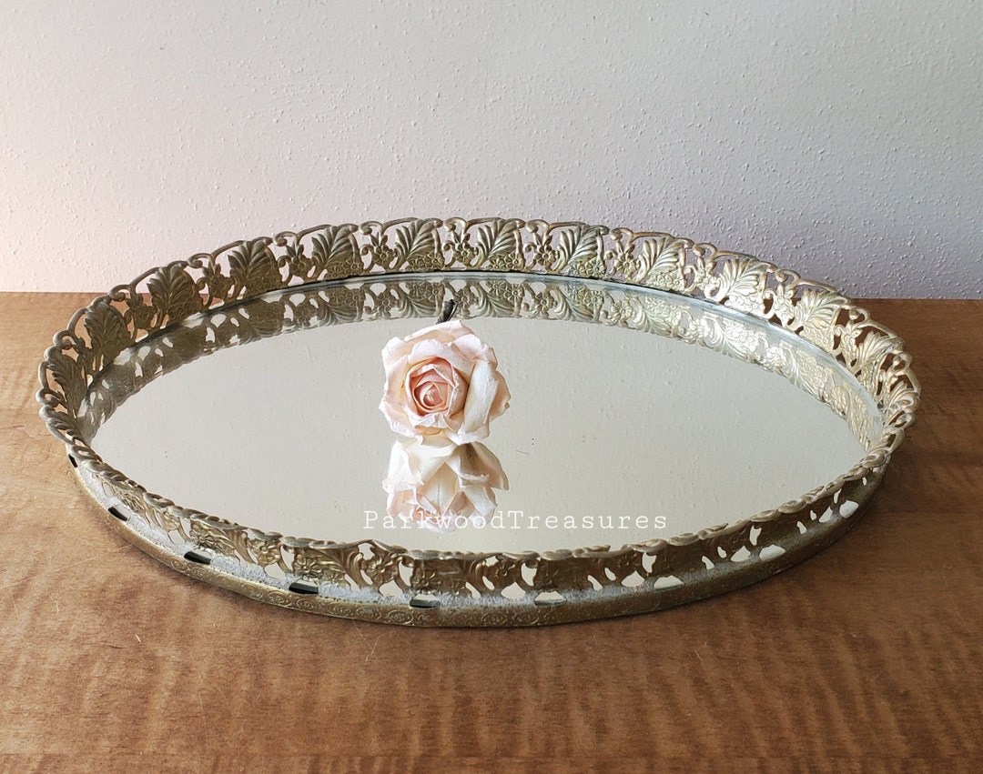 Vintage Vanity Mirror Tray Oval Mirrored Filigree Make up Etsy