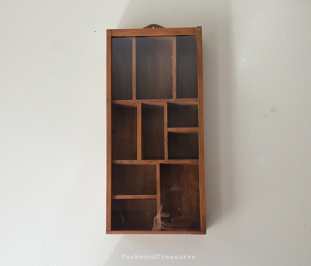 Vintage Wood Display Wall Display Glass Curio