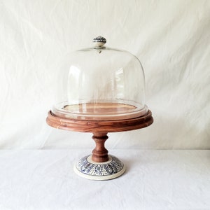 Vintage Glass Dome with Wood Base, Large Display Glass Cloche