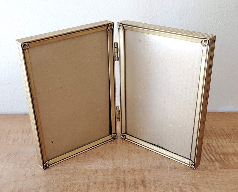 Vintage 5 x 7 Bi Fold Double Hinged Gold Metal Picture Frame Etsy