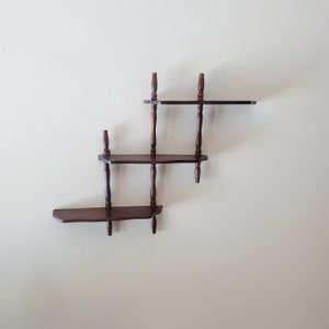 Vintage Wooden Wall Shelving, Mid-Century Collectible Display 3 Tier Wood Shelf
