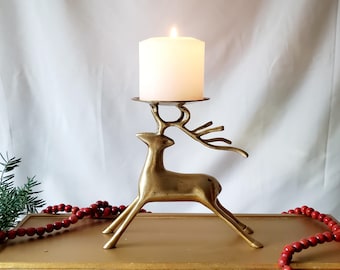 Brass Stag Pillar Candle Holder
