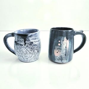 stoneware mug set of 2 vintage handmade blue studio pottery mugs