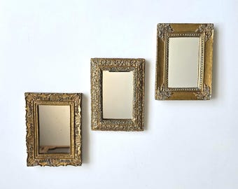 Vintage Gold Ornate Resin Wall Mirrors Set of 3 – Small Hollywood Regency Gallery Entryway Decor