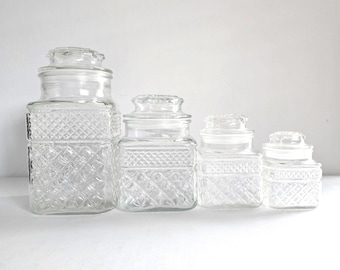 4  Anchor Hocking Wexford storage jars