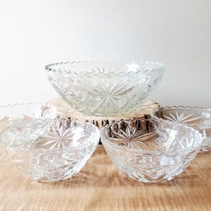 Vintage Glass Salad Bowl Set, Anchor Star of David Bowls