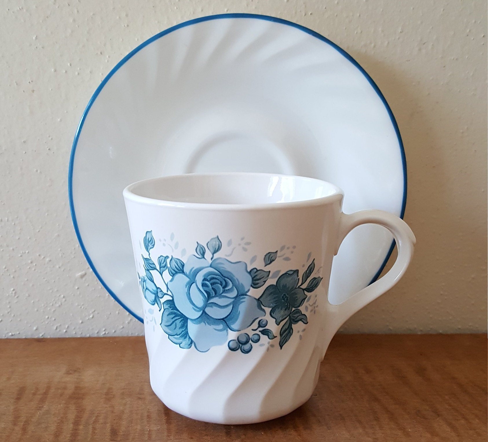 Lot De 4 Verres Vintage Corelle - Motif Blue Velvet - 16 Oz (environ 47 Cl)