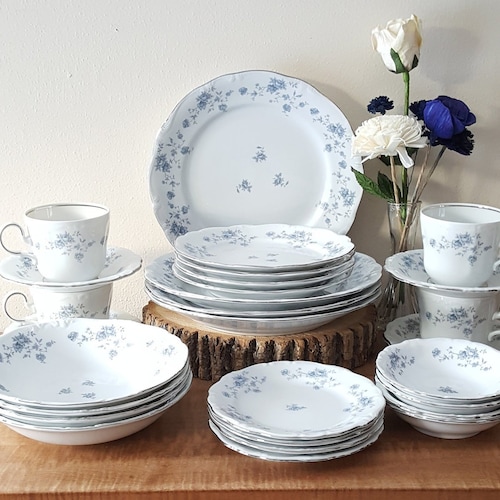 Vintage Haviland Blue Garland China Dinnerware Set - 28 Piece