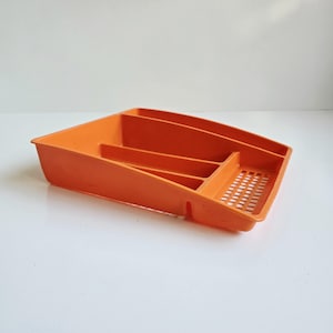 flatware tray vintage Deko orange 70s plastic cutlery tray silverware holder