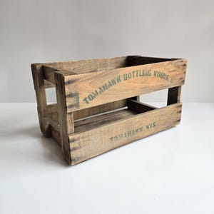 wood crate 19&quot; x 11&quot; x 12&quot; vintage weathered wood slat crate &quot;Root Beer&quot;
