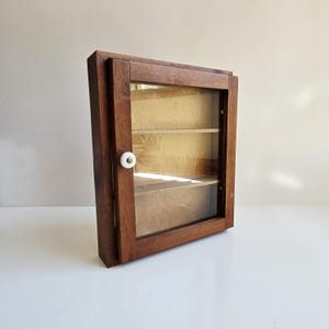 wood shadow box with glass 17&quot; x 14&quot; x 3 1/2&quot; vintage shadow display case with hinged glass door