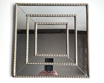Vintage Hollywood Glam Layered Beaded Square Wall Mirror