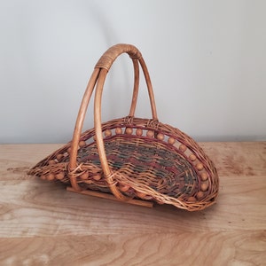 handled wicker gathering basket vintage woven wicker basket