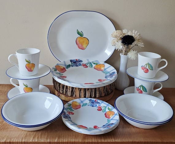 Vintage Corelle Fruit Too Dinnerware 21 Piece Set for 4 Guests - Etsy