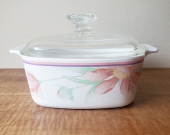 vintage Corning Ware "Peony" casserole & Pyrex lid 1.5 L size