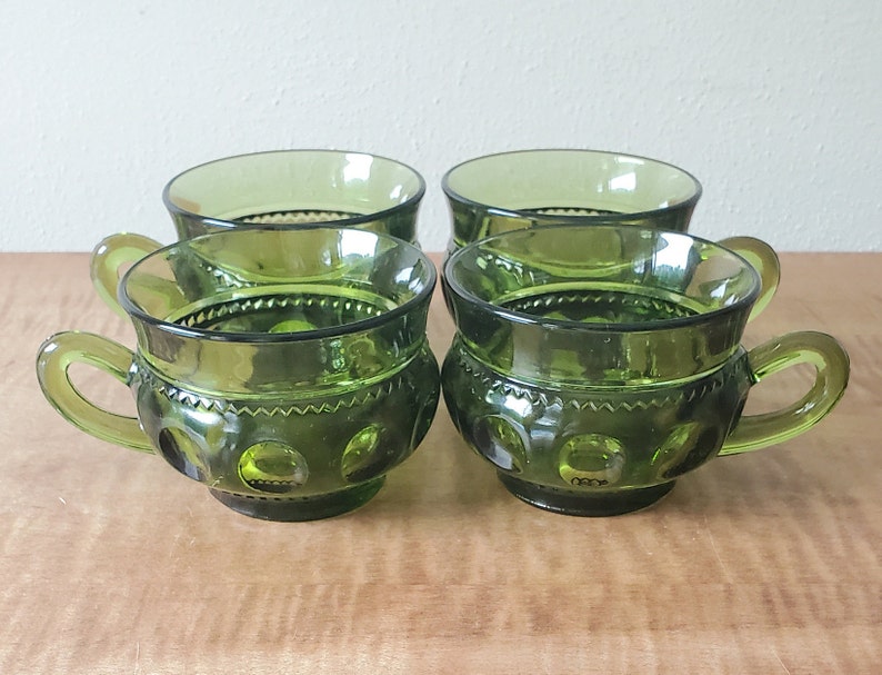 Vintage Green Glass Cups King's Crown Green Cups Colony Etsy