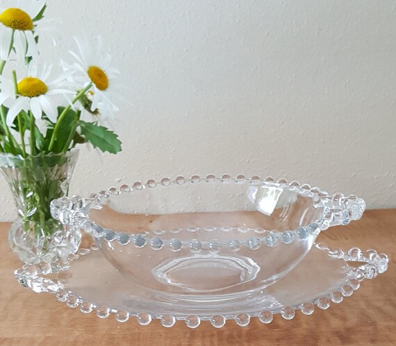 Vintage Candlewick 2 Handled Bowl with Imperial Glass Candlewick condiment jar