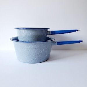 2 vintage graniteware pans: enamel saucepans