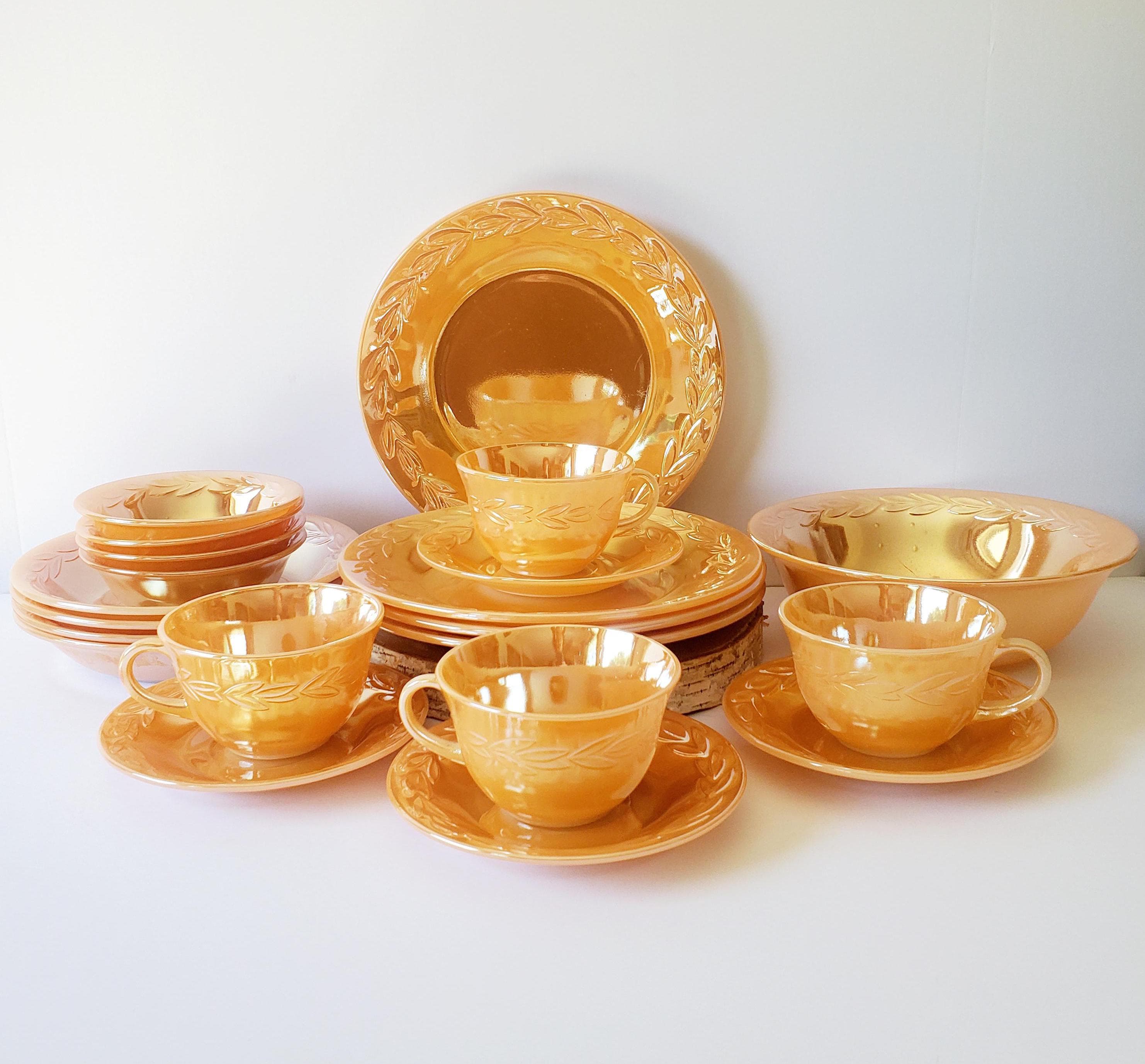 Vintage Fire King Laurel Leaf Lusterware Dinnerware: 21 Piece
