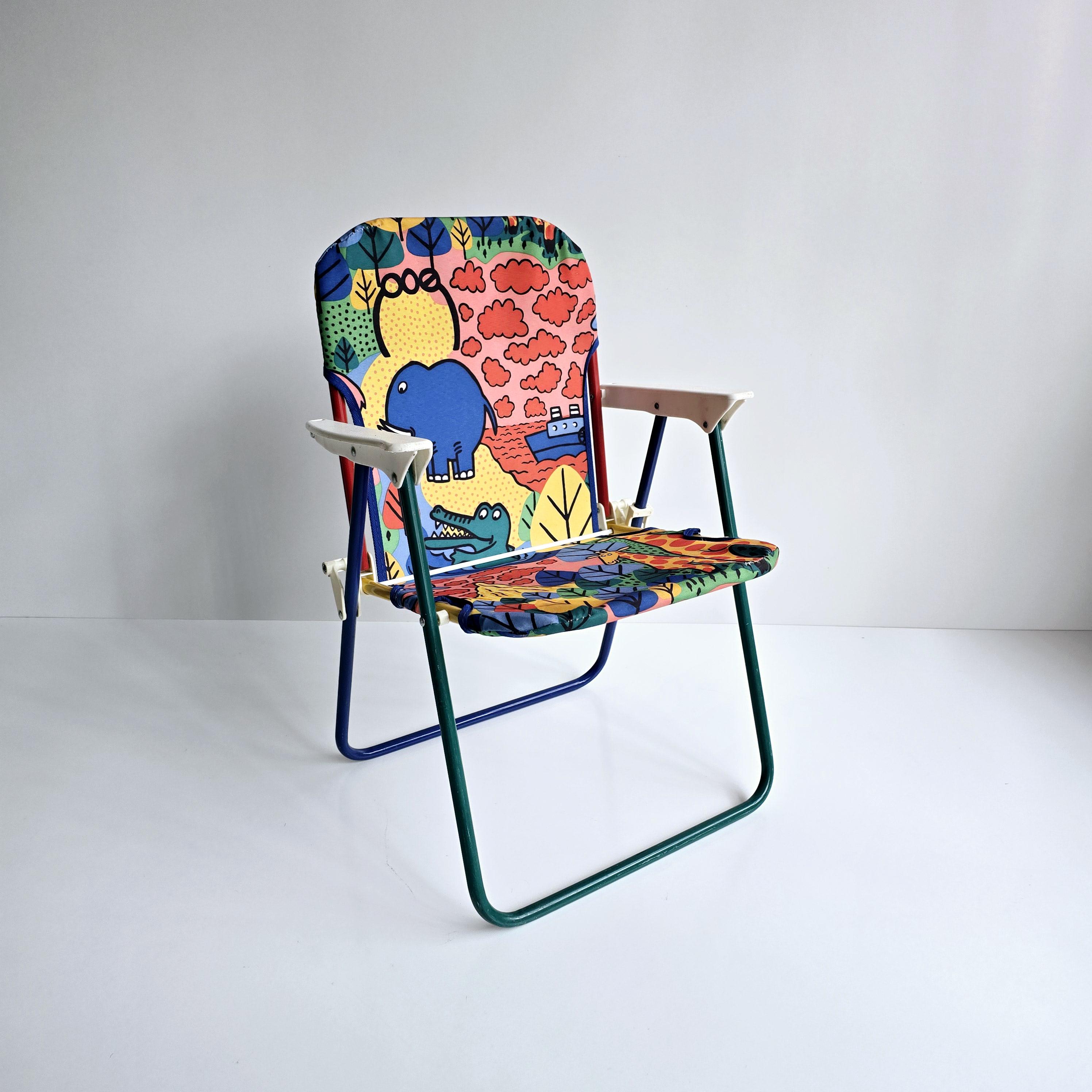 Kid's Folding Lawn Chair 1980s Animal Print Fabric - Etsy