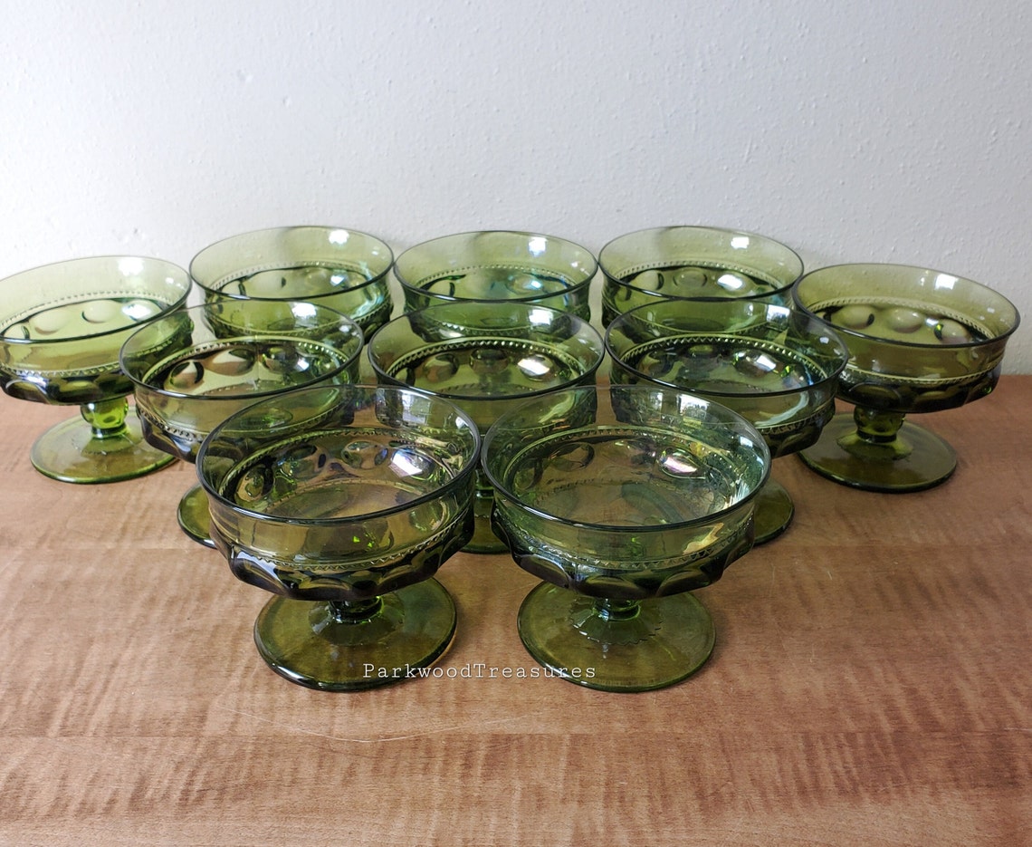 Vintage Green Glass Cups King's Crown Green Sherbet Etsy