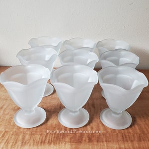 Vintage Glass Ice Cream Cups Frosted White Ice Cream Bowls set of 9