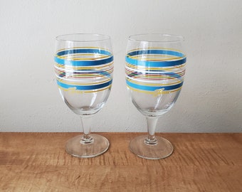 Vintage Homer Laughlin Glassware Fiesta Periwinkle Striped Goblets Set of 2
