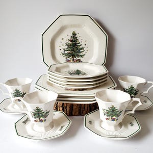 Nikko Christmastime china vintage 16 piece Nikko porcelain dinnerware Christmas tree presents  Two Box Set