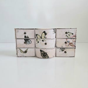 mini chest of drawers vintage 9 drawer floral butterfly paper keepsake dresser box, trinket organizer box, gift for her