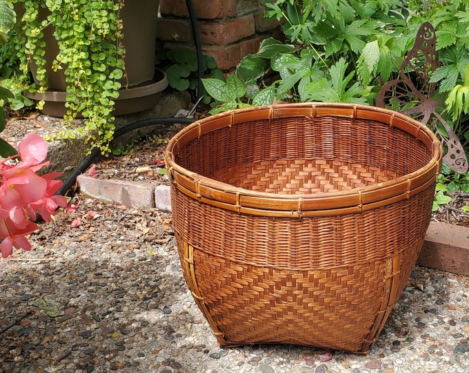 Vintage Large Bamboo Plant Basket, Large Bamboo Hamper Basket Etsy