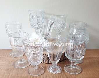 Vintage Goblets, Vintage Glassware, Mismatched Glass Goblets, Mix and Match Wine Glasses, Set of 10