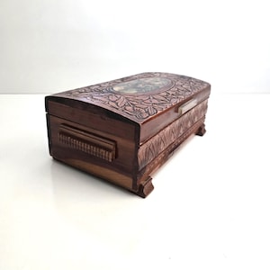 cedar chest trunk vintage cedar chest with carved detail and Lucite handle 11&quot; x 5&quot; x 6&quot;