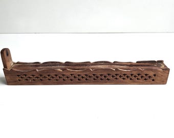 Incense Burner: Carved Wood Stick Holder 1970's Hippie Style
