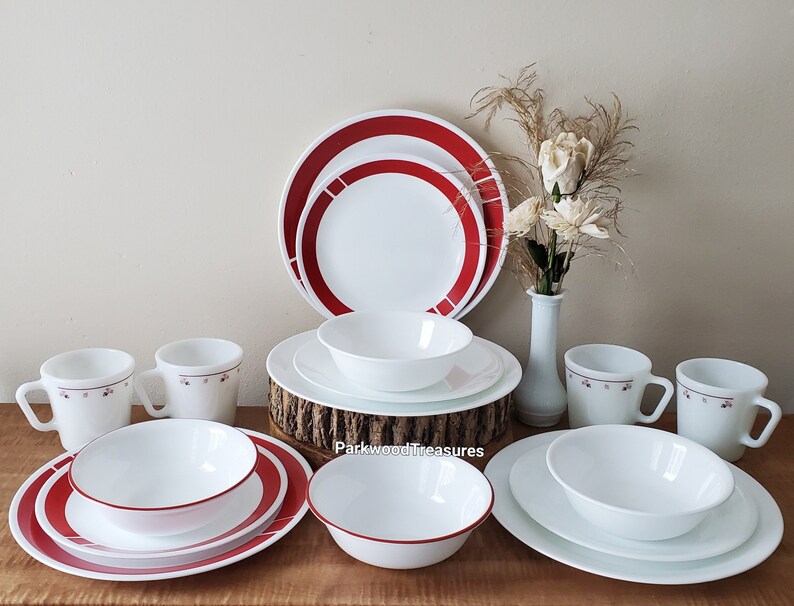 Vintage Corelle Dinnerware Corelle Sets Red and White Etsy