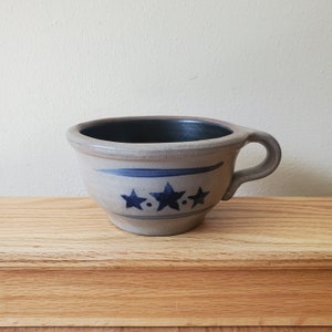 Rowe Pottery Soup Mug Salt Glaze with Blue Star Design