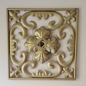Vintage Art Nouveau Ornate Metal Tile, Wall Art, Scroll Metal Sculpture, Squares, 14&quot;x 14&quot;,  Statement Piece