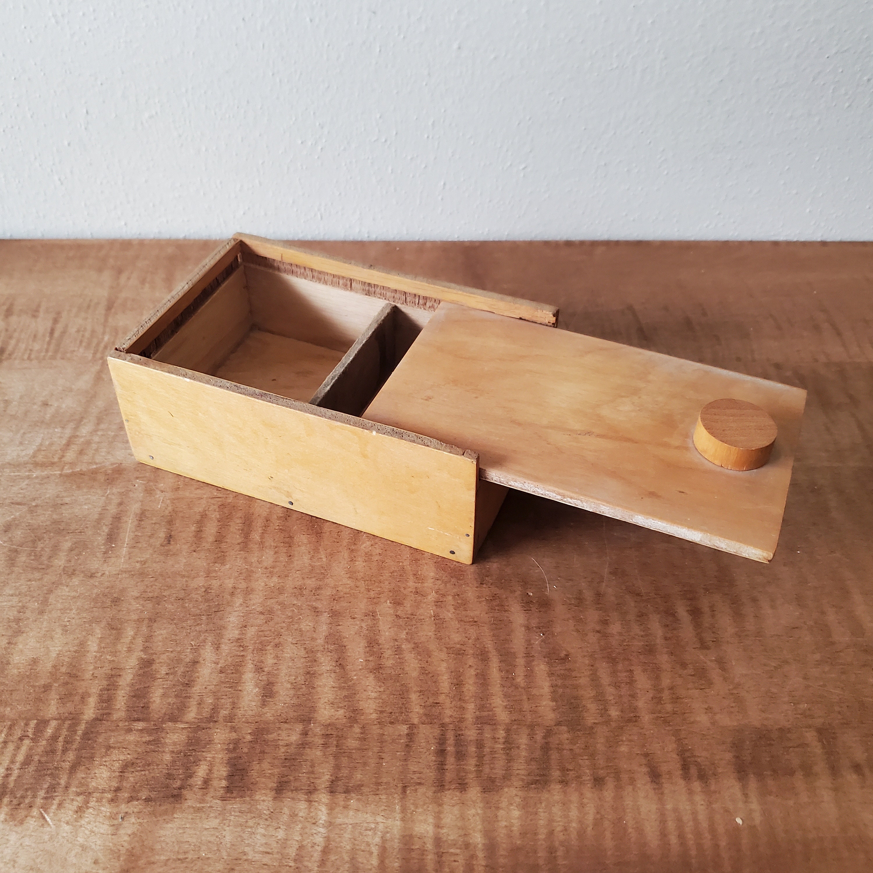 Vintage Cherry Wood Checkers Box: Handmade Slider Lid, Divided Storage ...