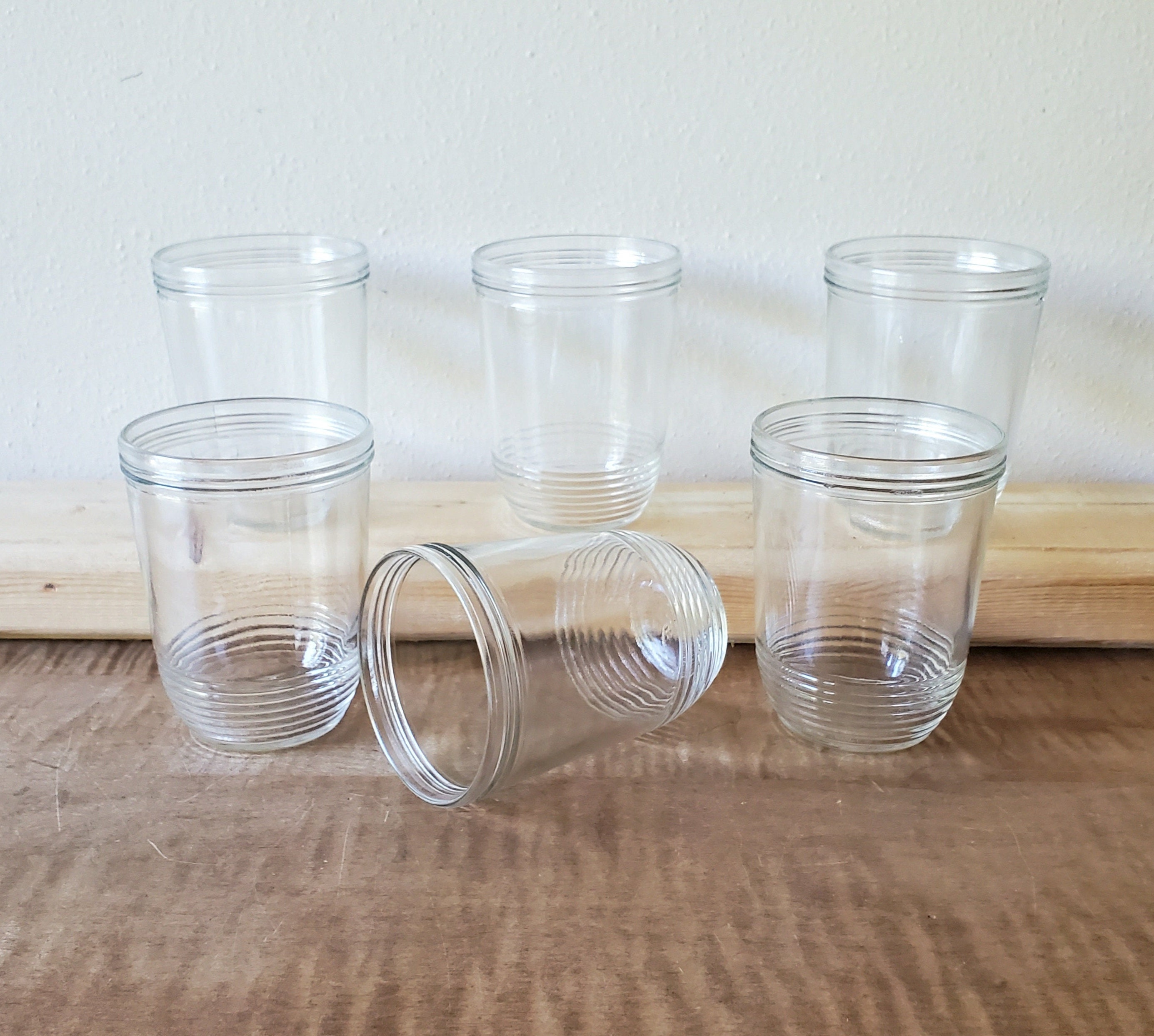 Vintage KERR Clear Glass Jelly Jar Style Tumbler Glasses Set of 6 Clear  Drinking Glass Ribbed Textured Bark Design 16 Oz. Glasses 