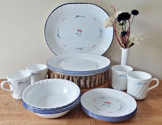 Vintage Corelle Dinnerware Corelle Set Corelle Dishes Corelle Supple Brush Dinnerware 17 Piece Set for 4 Etsy