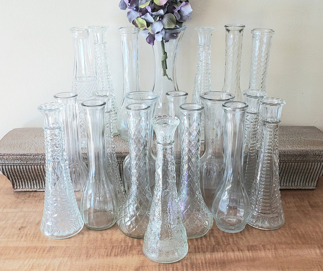 Vintage Wedding Vases 20 Mixed Clear Glass 9 Bud Vases Etsy